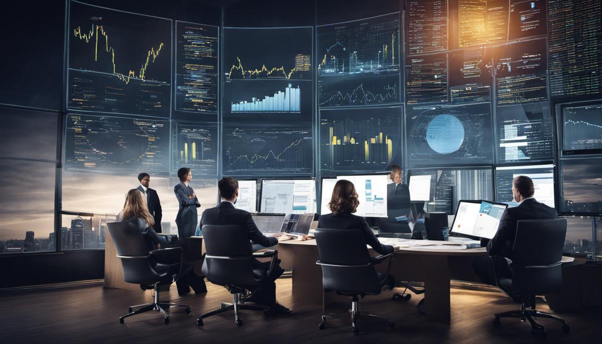 Image depicting a business analyst analyzing data and working with stakeholders