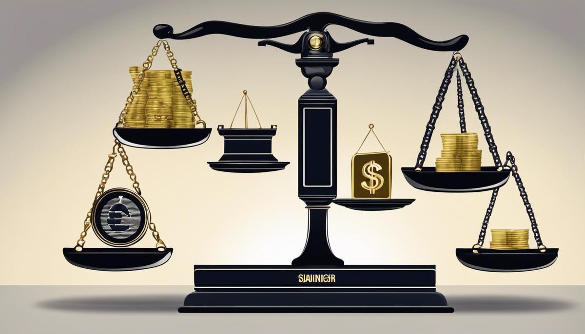 Illustration of a scale weighing money, representing the salary comparison between managers and directors