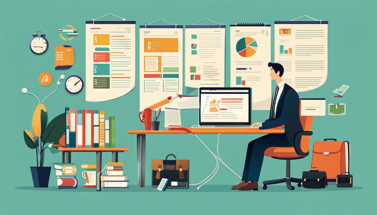 Illustration of a person managing multiple tasks and responsibilities, representing the concept of self-management.
